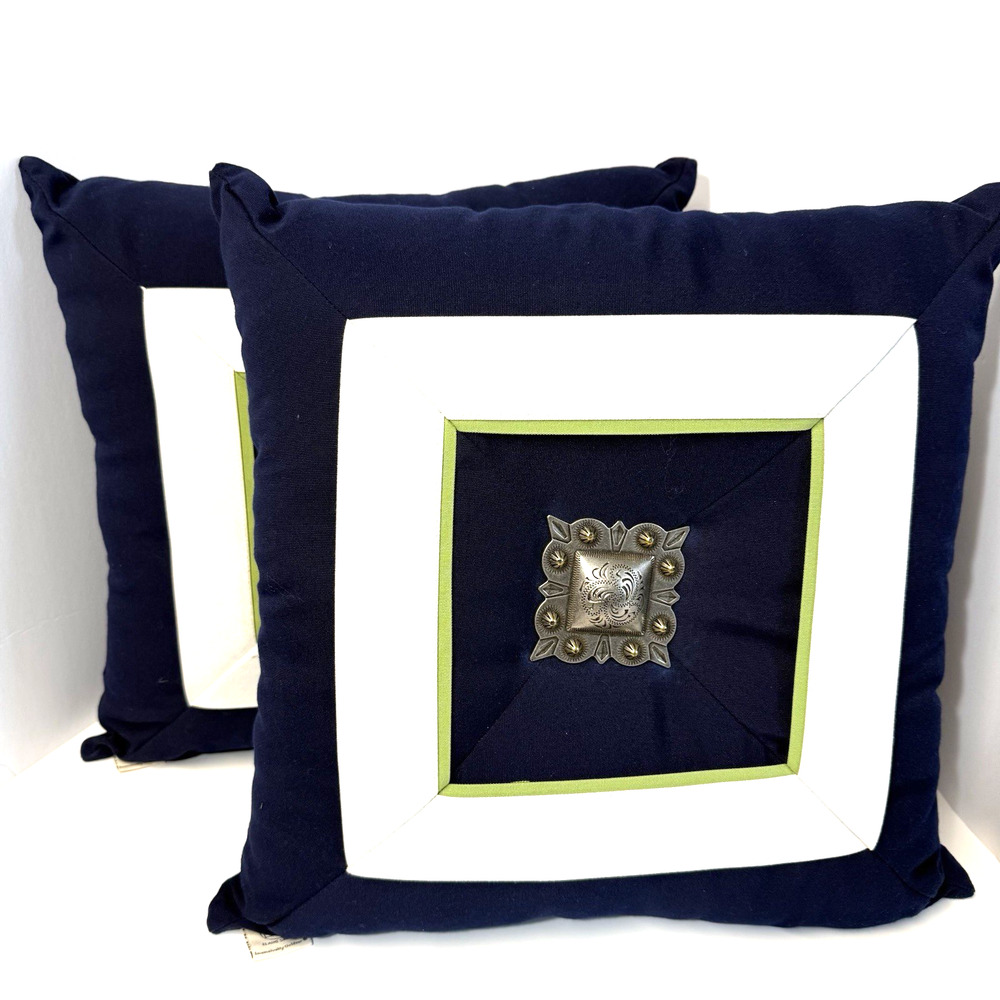 Elaine Smith Concho Navy Square Outdoor Pillow Set of 2 Southwest Medallion